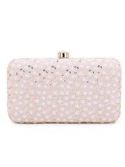 Hue Faux Silk Sequin Embroidered Box Clutch