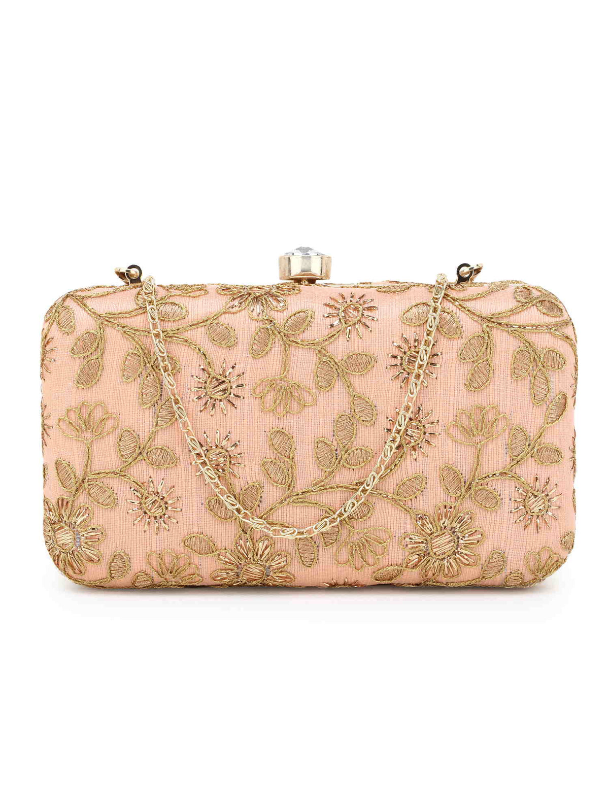 Hue Faux Silk Floral Embroidered Box Clutch