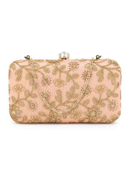 Hue Faux Silk Floral Embroidered Box Clutch