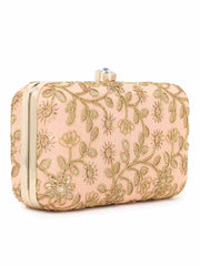 Hue Faux Silk Floral Embroidered Box Clutch