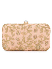 Hue Faux Silk Floral Embroidered Box Clutch
