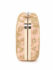 Hue Faux Silk Floral Embroidered Box Clutch