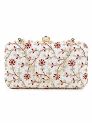Hue Faux Silk Floral Embroidered Box Clutch