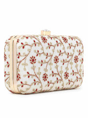 Hue Faux Silk Floral Embroidered Box Clutch