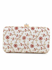 Hue Faux Silk Floral Embroidered Box Clutch