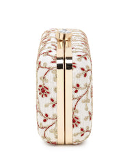Hue Faux Silk Floral Embroidered Box Clutch