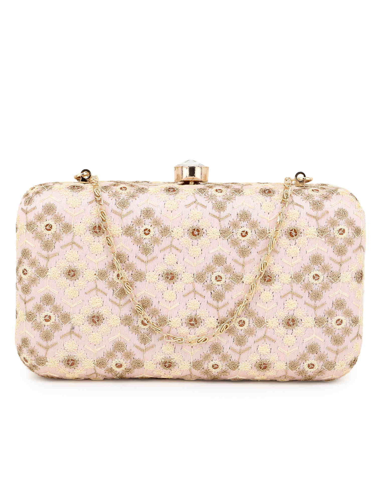 Hue Faux Silk Harlequin Embroidered Box Clutch