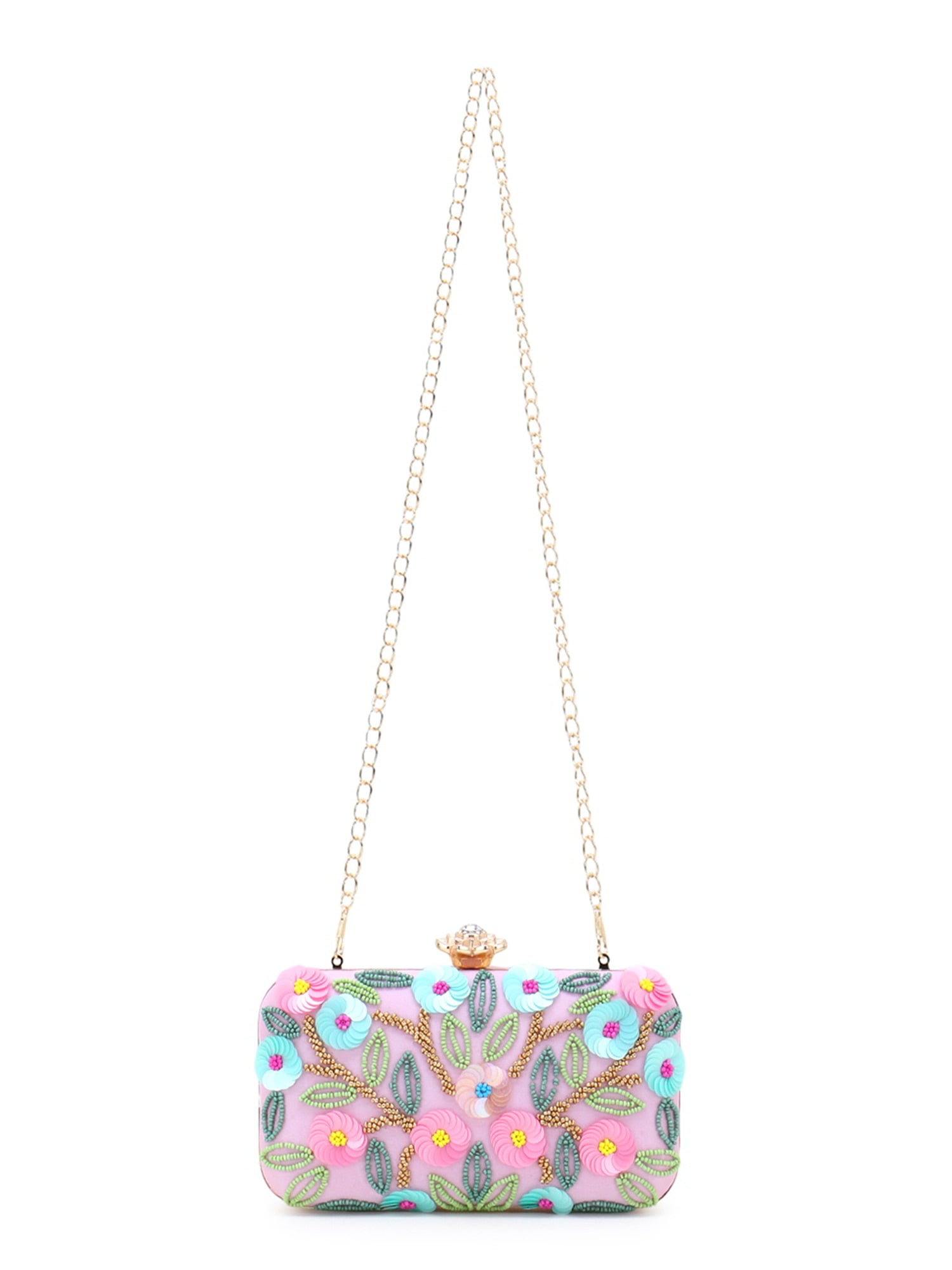 Adorn Faux Silk Floral Sequinned Clutch