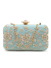 Adorn Faux Silk Floral Embroidered Clutch