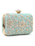 Adorn Faux Silk Floral Embroidered Clutch