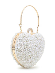 Love Faux Silk Pearl Embellished Heart shaped Clutch