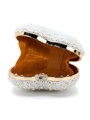Love Faux Silk Pearl Embellished Heart shaped Clutch
