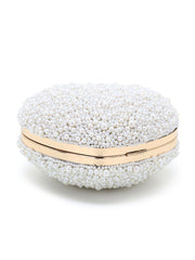 Love Faux Silk Pearl Embellished Heart shaped Clutch