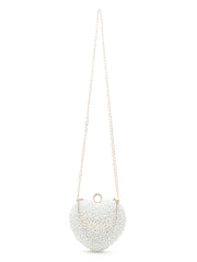 Love Faux Silk Pearl Embellished Heart shaped Clutch