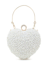 Love Faux Silk Pearl Embellished Heart shaped Clutch