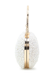 Love Faux Silk Pearl Embellished Heart shaped Clutch