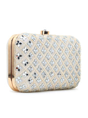 Adorn Faux Silk Geometric Clutch with Mirror Work
