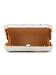 Adorn Faux Silk Geometric Clutch with Mirror Work