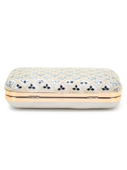 Adorn Faux Silk Geometric Clutch with Mirror Work