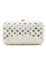 Adorn Faux Silk Geometric Clutch with Mirror Work