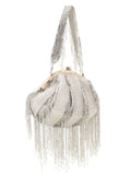 Dangle Faux Silk Striped & Embellished Clutch