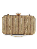 Adorn Faux Silk Striped & Embellished Clutch