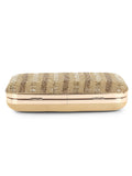 Adorn Faux Silk Striped & Embellished Clutch