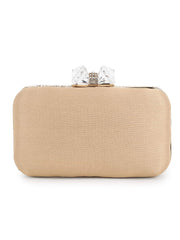 Adorn Faux Silk Striped & Embellished Clutch