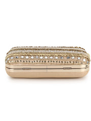 Adorn Faux Silk Striped & Embellished Clutch