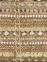 Adorn Faux Silk Striped & Embellished Clutch