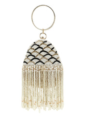 Dangle Embellished Faux Silk Clutch