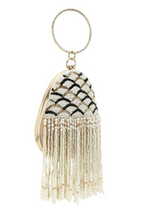 Dangle Embellished Faux Silk Clutch