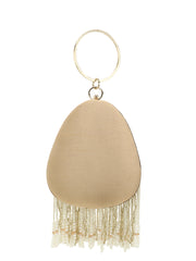 Dangle Embellished Faux Silk Clutch