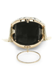 Dangle Embellished Faux Silk Clutch
