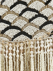 Dangle Embellished Faux Silk Clutch