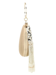 Dangle Embellished Faux Silk Clutch