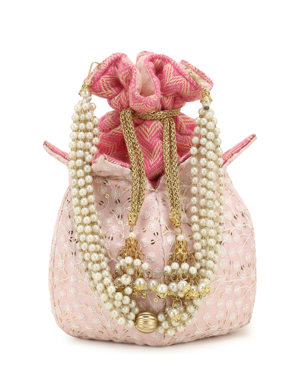 Lotus  Embroidered Faux Silk Potli