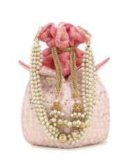 Lotus  Embroidered Faux Silk Potli