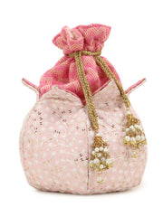 Lotus  Embroidered Faux Silk Potli