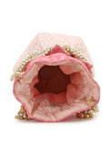 Lotus  Embroidered Faux Silk Potli
