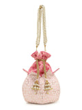 Lotus  Embroidered Faux Silk Potli