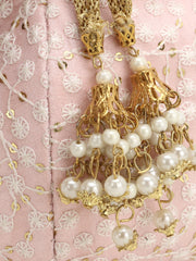 Lotus  Embroidered Faux Silk Potli