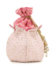 Lotus  Embroidered Faux Silk Potli