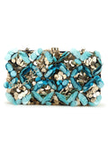 Adorn Navy Embellished Velvet Clutch