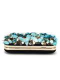 Adorn Navy Embellished Velvet Clutch