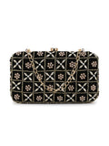 Adorn Velvet Checkered Embellished Clutch