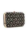 Adorn Velvet Checkered Embellished Clutch