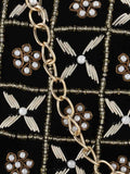 Adorn Velvet Checkered Embellished Clutch