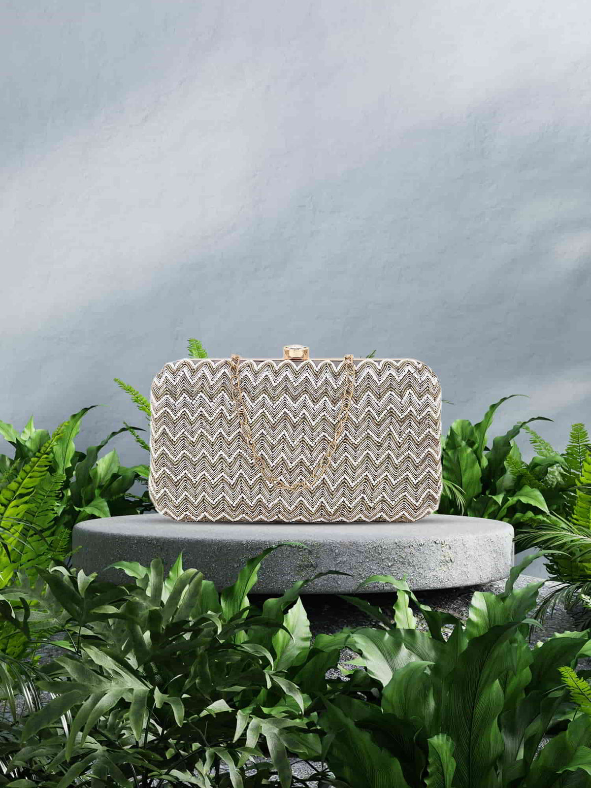 Adorn Chevron Embellished Faux Silk Clutch