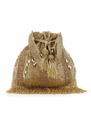 Dangle Striped Embellished Faux Silk Potli